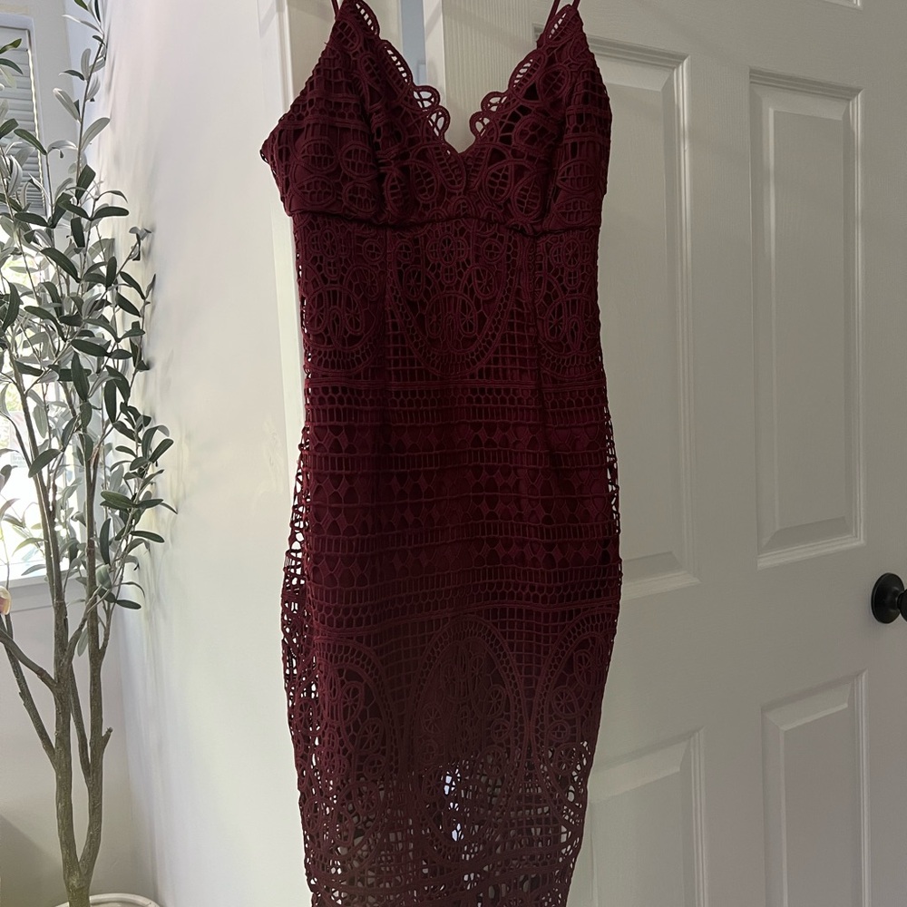 Bardot Red crochet Sleeveless Midi Dress